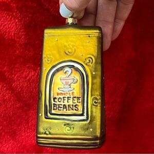 Vintage Coffee Beans Glass Christmas Ornament Whole Coffee Beans Gold Coffee Bag